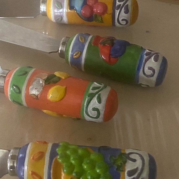 Vintage Cheese Dip Spreader Apples Grapes Lemon Fruit Designs Stainless Steel 4 - Picture 10 of 12